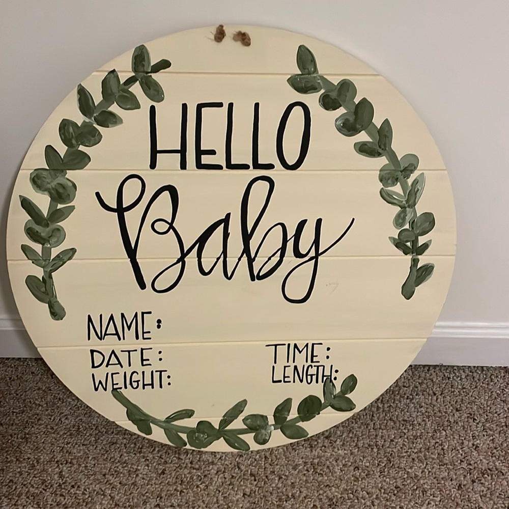 Baby announcement door hanger - wood